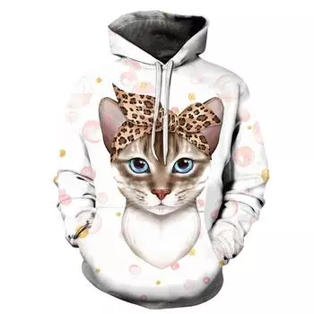 Осень-зима с длинными рукавами, толстовка с капюшоном, милый рисунок с изображением кота, цифровая печать 3D, свободные повседневные толстовки и свитшоты для мужчин S