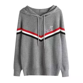 Осень-зима с капюшоном вязаный полосатый пуловер свитер топы женские модные мультяшные вышитые длинные рукава джемперы One Size