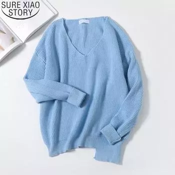 Осень-зима с v-образным вырезом, белый, синий, толстый вязаный пуловер, свитер большого размера, вязаные топы, женские нерегулярные теплые свитера с длинными рукавами 17630 One Size белый