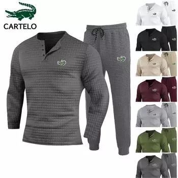 Осень-зима с вышивкой, повседневная спортивная мужская модная рубашка с длинными рукавами и пуговицами, маленькая квадратная рубашка Генри с длинными рукавами, повседневный комплект брюк S белый