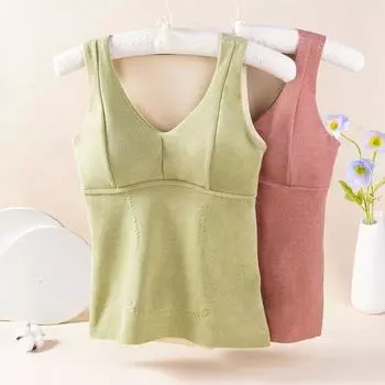 Осень-зима, шерстяное термобелье, женский бархатный жилет с подкладками для бюстгальтера, беспроводные бюстгальтеры с v-образным вырезом, облегающие теплые майки XL чёрный