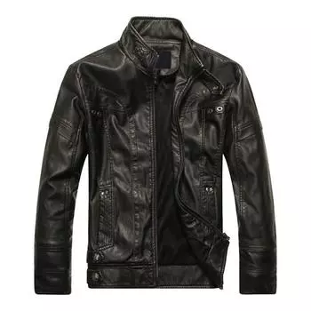 Осенне-зимняя приталенная коричневая куртка со стойкой, пальто из искусственной кожи и меха, замша M чёрный