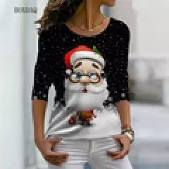 Осень-зима, снежный пейзаж, рождественский стиль, женские футболки с длинным рукавом, 3d принт, уличные женские футболки в стиле хип-хоп, повседневные топы больших размеров 6XL XXS