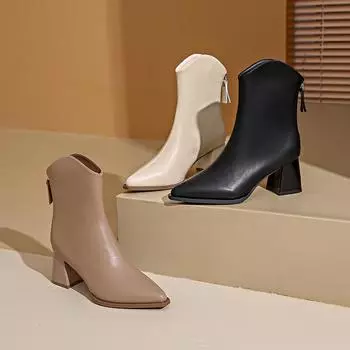 Осень-зима, сохраняющие тепло меховые женские ботильоны, модные туфли с острым носком и молнией сзади, женские короткие ботильоны на толстом каблуке 35