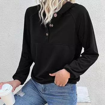 Осень-зима Splicing Hoodie Casual Hoodie Button Hoodie S чёрный