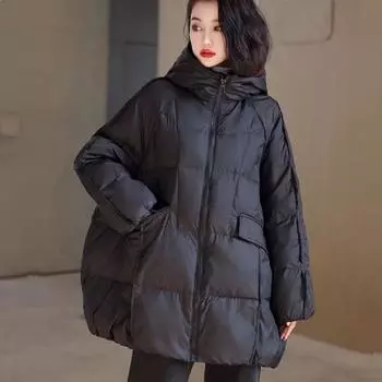 Осень-зима средней длины куртка с капюшоном женская белая утиная пуховая куртка с капюшоном теплая большая стеганая куртка повседневная свободная толстая парка женская верхняя одежда One Size
