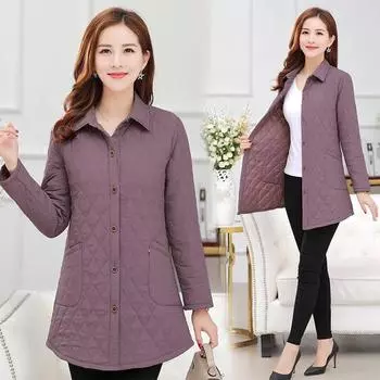 Осень-зима Средний возраст Женщины утепленные топы пальто для мам Теплая тонкая стеганая куртка Большие размеры Средняя теплая свободная куртка с длинными рукавами M красный