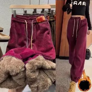 Осень-зима супер толстые женские плюшевые утолщенные теплые брюки свободные облегающие повседневные спортивные брюки спортивные штаны женские джоггеры женские L чёрный