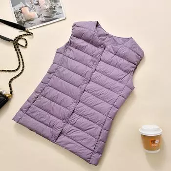 Осень-зима Сверхлегкий жилет Dowm для женщин среднего возраста 2024 года, новые теплые куртки без рукавов с круглым вырезом большого размера M белый