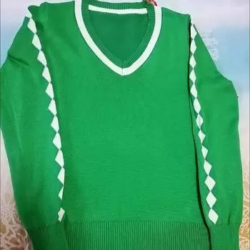 Осень/Зима свитер с V-образным вырезом, трикотажный топ, женский свитер с длинным рукавом, свободный короткий пуловер, трикотажный свитер с цветными блоками S зелёный