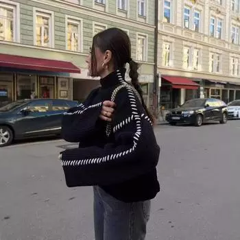 Осень-зима свитер свободного кроя с высоким воротом, свободный, утягивающий, повседневный, дизайн, модный, вязаный топ, верхняя одежда S