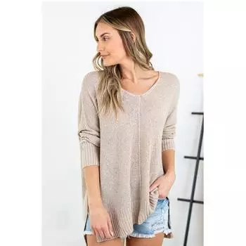 Осень-зима свитер женский однотонный цвет V-образный вырез ажурный трикотаж S фиолетовый