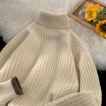 Осень-зима свитера мужские повседневные вязаные пуловеры с высоким воротом мужские однотонные свободные водолазки свитер мужской пуловер M красный