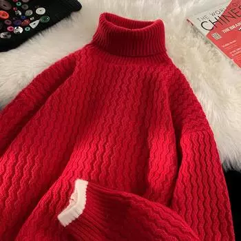 Осень-зима свитера мужские повседневные вязаные пуловеры с высоким воротом мужские однотонные свободные водолазки свитер мужской пуловер M бежевый