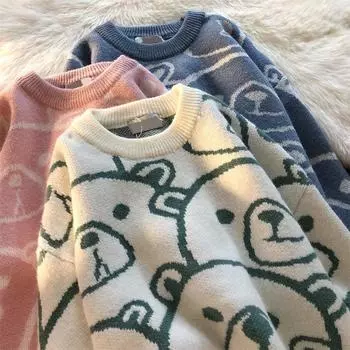 Осень-зима свитера в стиле Харадзюку женские аниме уличная одежда с длинными рукавами Готическая винтажная одежда эстетические топы в стиле каваи пуловеры One Size розовый