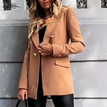 Осень-зима, свободная модная женская куртка, офисные белые, черные куртки, женская элегантная верхняя одежда, шикарный костюм на пуговицах, пальто 17880 S светло-серый