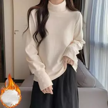 Осень-зима свободная водолазка повседневные футболки женские длинные рукава нижняя футболка женские пуловеры футболки одежда Y2k утолщенный топ M