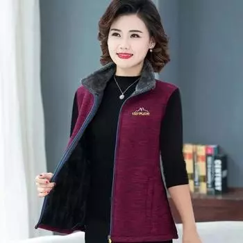 Осень/зима Свободная женская одежда Жилет Куртка для женщин среднего возраста Пожилая женская жилетка Свитер Флис для мам 5XL зелёный