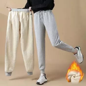 Осень-зима, свободные повседневные шаровары с высокой талией, женские модные простые спортивные брюки, женские плюшевые бархатные толстые теплые спортивные штаны L чёрный