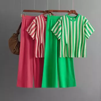 Осень-зима, свободный пуловер с высоким воротником, костюм-свитер, женский однотонный вязаный широкий брюки с короткими рукавами, комплект из двух предметов One Size чёрный