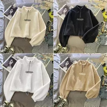 Осень-зима, теплая кашемировая толстовка, женская модная плюшевая свободная корейская короткая куртка с надписью, толстовка S чёрный