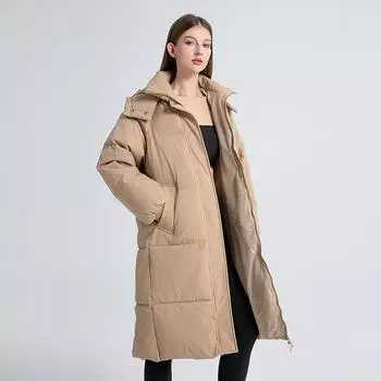 Осень-зима теплая парка женская однотонная свободная длинная куртка с капюшоном верхняя одежда M-XXXL M чёрный