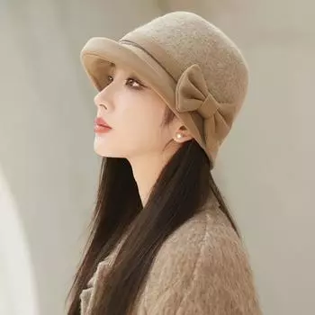 Осень Зима Теплая Ретро Шляпа-Таузена Цилиндр Темперамент Универсальный Шерсть Шерстяная Рыбацкая Шляпа Женщина one size
