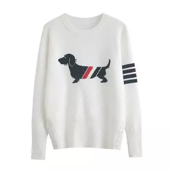 Осень-зима теплый вязаный свитер, пуловер, топы, женская мода, мультяшная вышивка, длинный рукав, джемпер с флисом