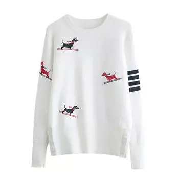 Осень-зима теплый вязаный свитер пуловер топы женские модные вышитые длинные рукава джемперы с флисом One Size белый