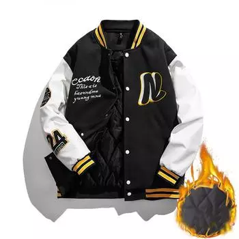 Осень-зима термофлисовые бейсбольные куртки мужские повседневные лоскутные пальто утепленная ветровка M зелёный