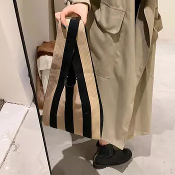 Осень Зима Тканые Большие Сумки Мода Вязание Дамы Сумки Через Плечо Мягкие Женщины Девушка Путешествия Red Khaki strip_23x46cm