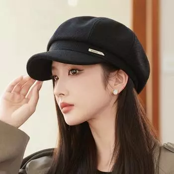 Осень-зима толстая шерстяная восьмиугольная шапка женская берет хаки