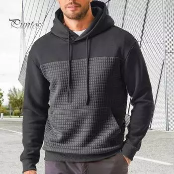 Осень-зима Толстовка с капюшоном с вафельной текстурой, с капюшоном и длинными рукавами, контрастного цвета, свободная спортивная повседневная повседневная средняя длина. S армия зеленый