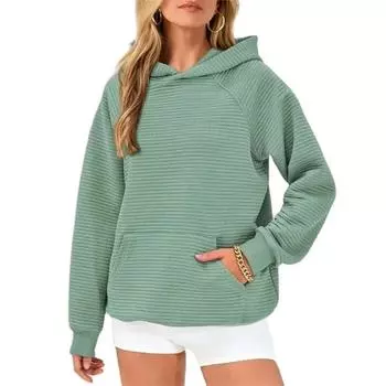 Осень-зима толстовка с капюшоном в полоску с ямками, женская удобная повседневная толстовка с капюшоном, женская с карманом-кенгуру, пуловер с застежкой, верхняя одежда S чёрный