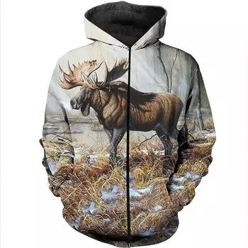 Осень-зима толстовки с капюшоном на молнии пальто женские олень тигр цвет 3D принт мужской свитшот на молнии мужской повседневный кардиган куртка S