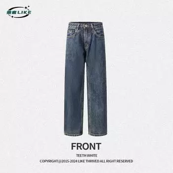 Осень/Зима Толстые/Обычные Мужские Американские Модные Плюшевые Джинсы Длинные Брюки Ретро Стираные Свободные Прямые Джинсы 28