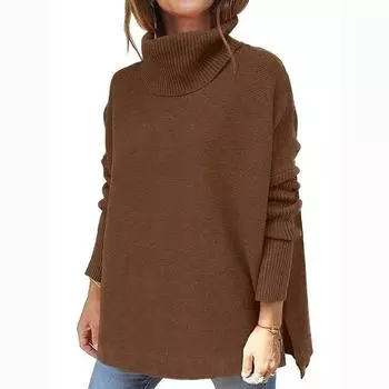 Осень-зима толстые простые вязаные пуловеры, свитера, водолазка с длинным рукавом, женский свитер, повседневные свободные джемперы, женские топы 29569 S абрикосовый