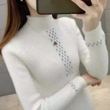 Осень-зима толстый свитер женский вязаный однотонный пуловер свитер с длинными рукавами водолазка тонкий джемпер мягкий теплый тянущий Femme