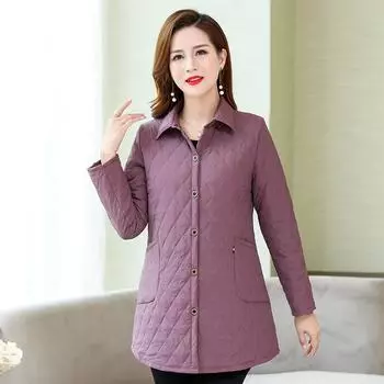 Осень-зима Тонкая стеганая куртка весна Большая средняя теплая свободная куртка с длинными рукавами для женщин среднего возраста с хлопковой подкладкой для мам M красный