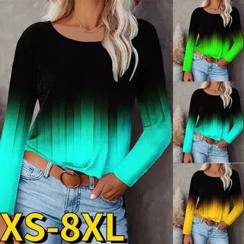 Осень-зима тонкий пуловер с круглым вырезом, свободные топы, футболка с абстрактным принтом, женская повседневная уличная элегантная рубашка в стиле ретро с длинным рукавом XS