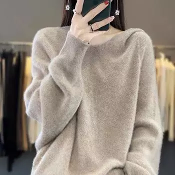 Осень-зима Топ Легкий женский свитер Повседневный свитер с капюшоном Шерсть Длинный рукав Кашемировый вязаный пуловер XXXL верблюд