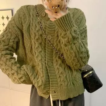 Осень-зима Twist Кардиган Свитера Женские Винтажные Повседневные Вязаные Кардиганы Модные свободные однотонные Длинные Рукава Однобортный Свитер Пальто one size розовый