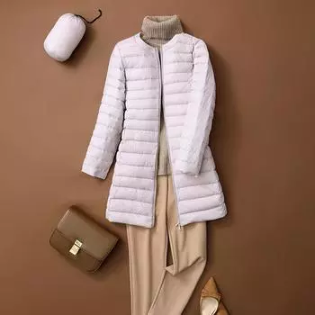 Осень-зима ультралегкие женские длинные пальто на утином пуху в корейском стиле с круглым вырезом и подкладкой из перьев без воротника пуховик верхняя одежда XXXXL чёрный