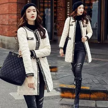 Осень-зима, ультралегкое пуховое хлопковое пальто, женская элегантная теплая парка средней длины, куртка высокого качества с кисточками и жемчужными пуговицами S