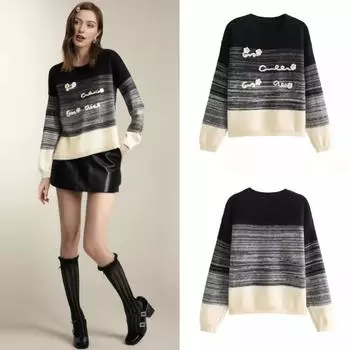 Осень-зима Уличная одежда Винтажный стиль Харадзюку Вязаный свитер Градиентный пуловер Свитер Топ One Size