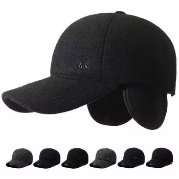 Осень-зима, уличная теплая кепка среднего возраста, мужская толстая бархатная бейсболка с защитой ушей, козырек MR чёрный