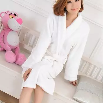 Осень-зима унисекс бархат чистый цвет плюшевый женский длинный утолщенный рукав халат пижамы XXXL белый