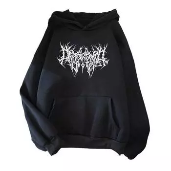 Осень-зима унисекс толстовка с капюшоном затягивающийся эластичный манжет принт шип плотный флис накладной карман свободный длинный S синий