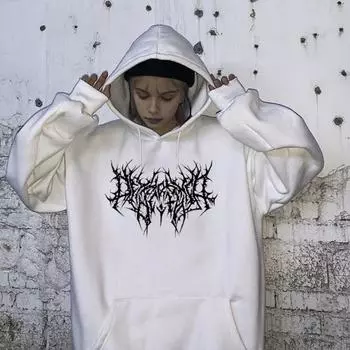 Осень-зима унисекс толстовка с капюшоном затягивающийся эластичный манжет с принтом шипов плотный флис накладной карман свободный длинный рукав свитер теплый топ S серый