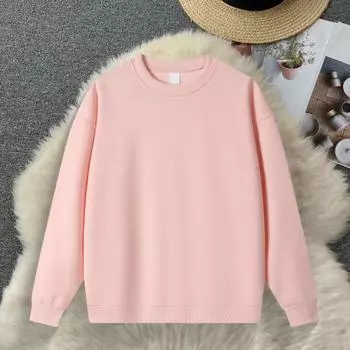 Осень-зима унисекс-толстовка с круглым вырезом, однотонная, эластичная, с длинными рукавами, свободная, термобелье, повседневная одежда, спортивная, уличная, праздничная одежда M розовый